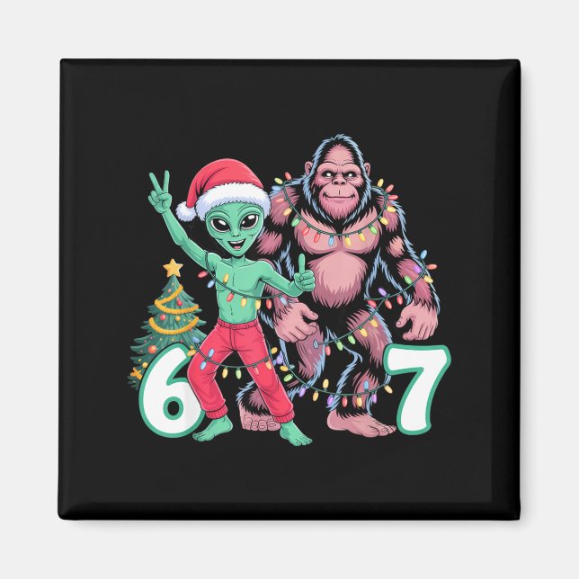 Imã 6 7 Meme Christmas Alien Sasquatch Six Seven Fun  (Frente)