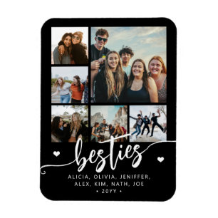 Ímã 6 colagem de fotos amigas script preto e branco
