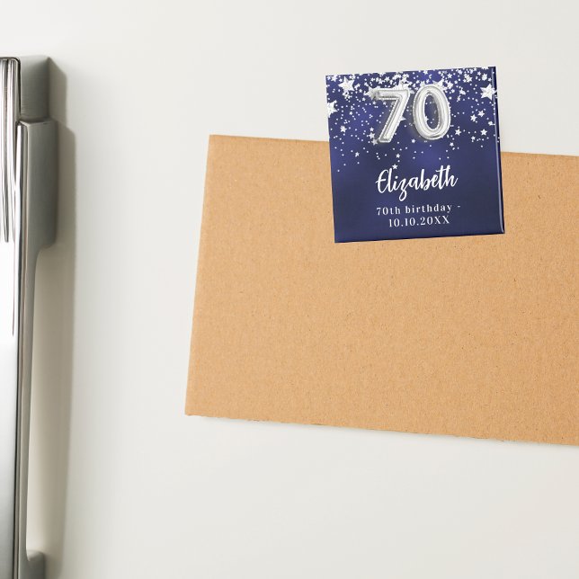 Imã 70 aniversário marinho estrelas de prata azul (Criador carregado)