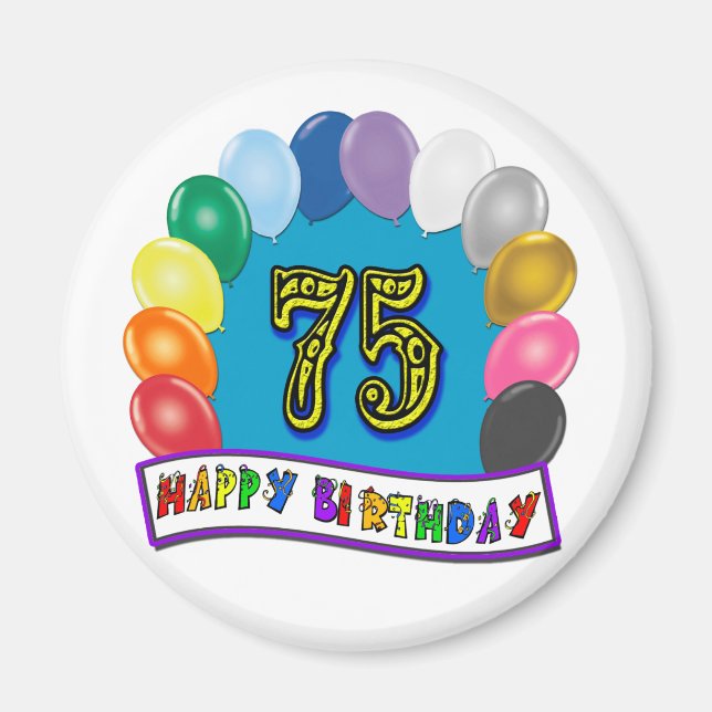 Imã 75º aniversário Ofertas com Design de Balões Assor (Frente)