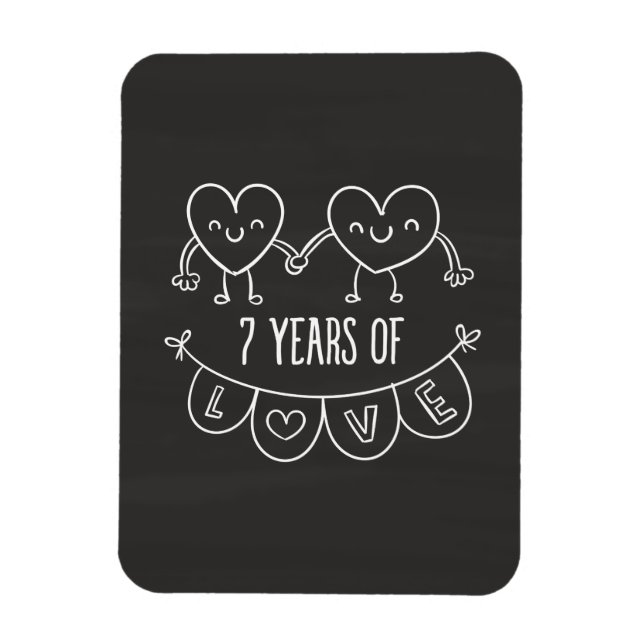 Ímã 7 Anniversário Gift Chalk Hearts (Vertical)