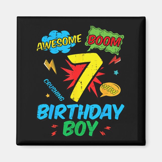 Imã 7 Birthday Boy Comic Cool 7th Bday Superhero Party (Frente)