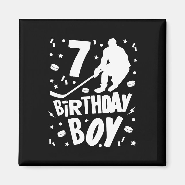Imã 7 Birthday Boy Ice Hockey Kids 7 Anos Festa (Frente)
