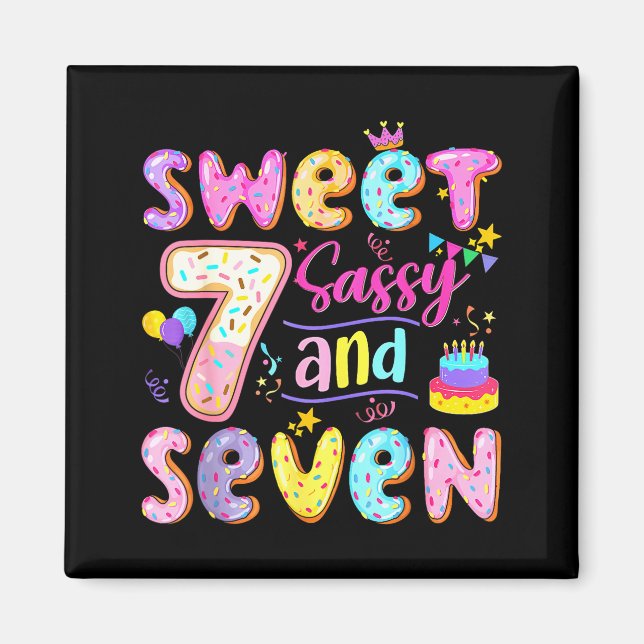 Imã 7th Birthday Girl Donut Sweet Sy And Seven Birthda (Frente)
