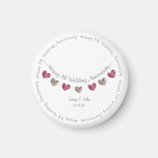 Imã 7th wedding anniversary wool heart bunting  magnet (Frente)