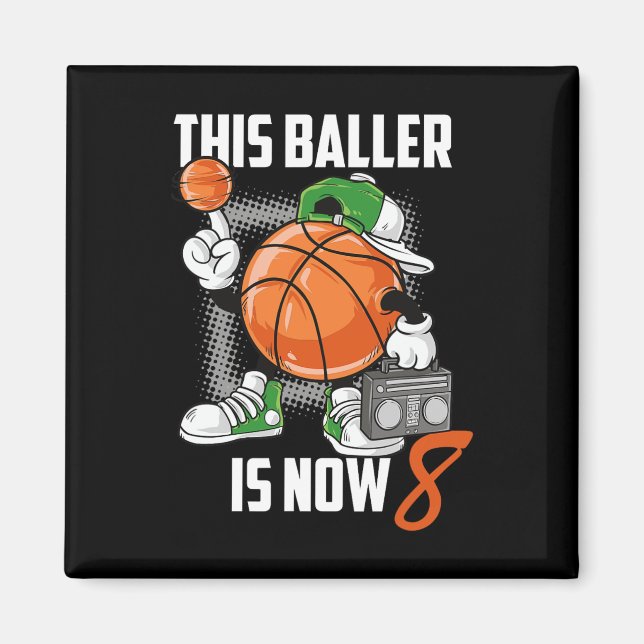 Imã 8º Aniversário do Jogador de Basquete Divertido 8  (Frente)