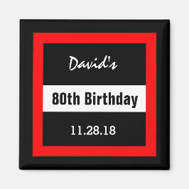 Imã 80 Aniversário preto com quadro vermelho personali
