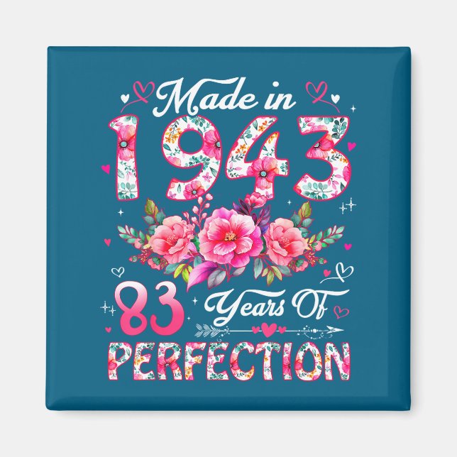 Imã 83 Year Old Made In 1943 Floral 83rd Birthday Wome (Frente)