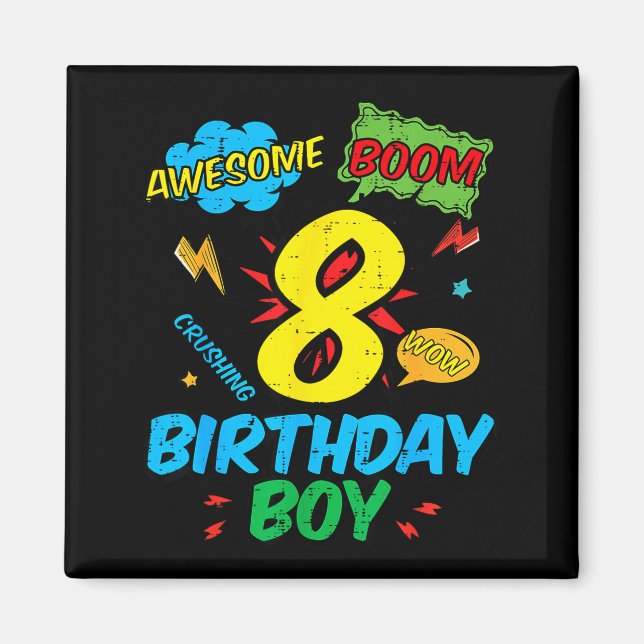 Imã 8 Birthday Boy Comic Cool 8th Bday Superhero Party (Frente)