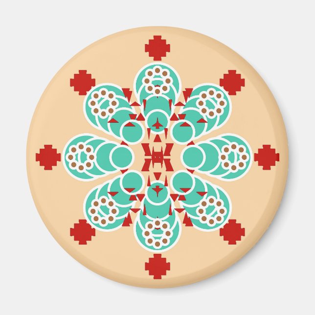 Imã 8 pontos Mandala - turquesa e pêssego (Frente)