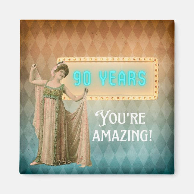 Imã 90 Birthday Vintage Singer Aniversário (Frente)