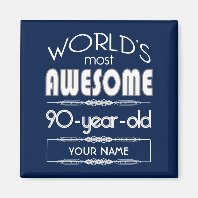 Imã 90 Birthday Worlds Melhor Azul Escuro Fabuloso (Frente)