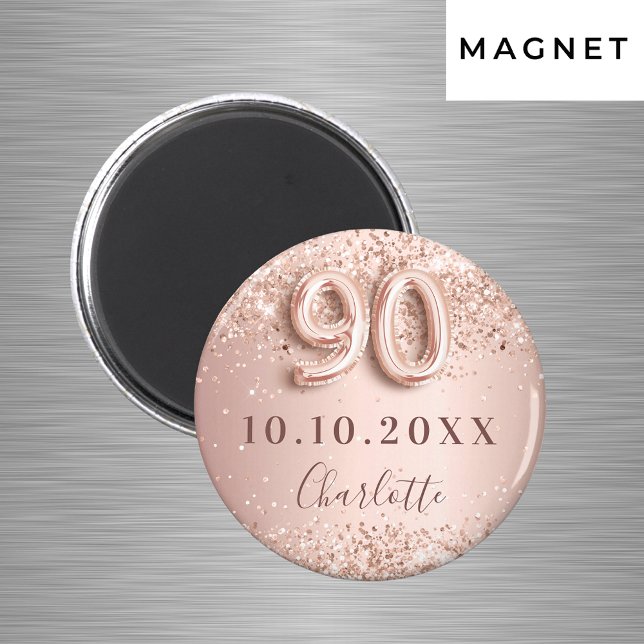 Imã 90 de aniversário rosa dourado blush salvar data (Criador carregado)