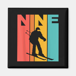 Imã 9.º Aniversário Retro Esqui 9 Anos Meninos Anivers