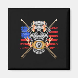Imã 9 Ball Billiard Piscina Player American Flag Skull