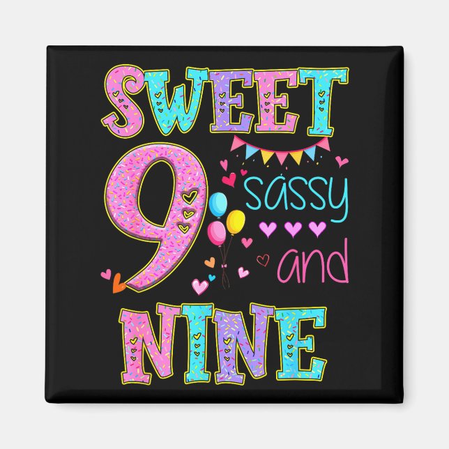 Imã 9 Years Old Sweet Sy And Nine Birthday Girl Donut  (Frente)