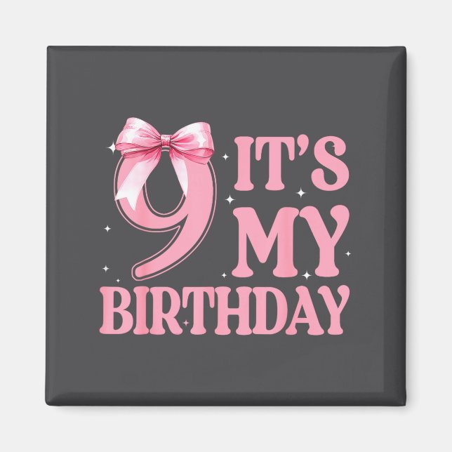 Imã 9th Birthday Girl Coquette Nk Bows 9 Year Old Birt (Frente)