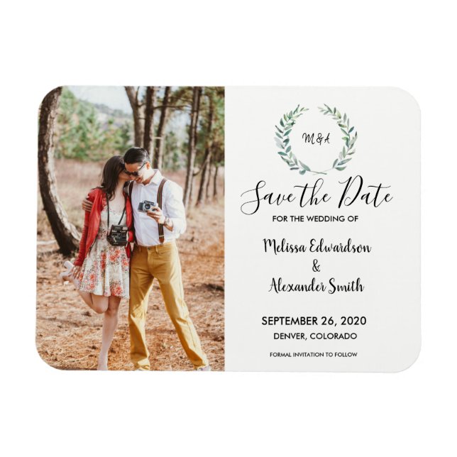 Ímã A aquarela botânica russa deixa foto de monograma (Horizontal)