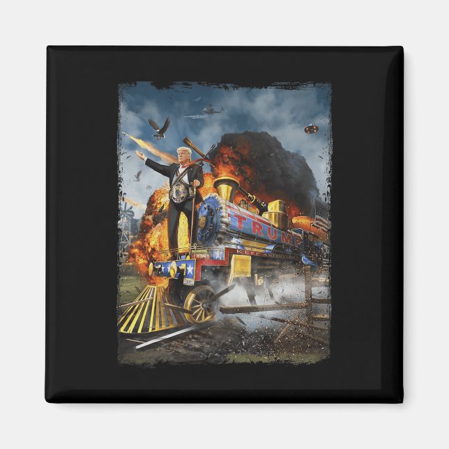 Imã A Bordo Do Trem Engraçado Donald Trump 2024 Ele (Frente)