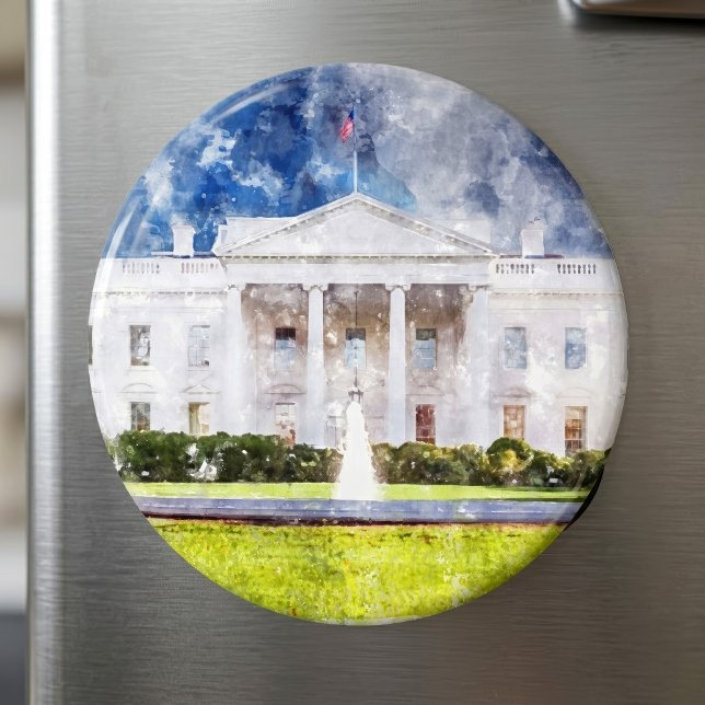 Imã A Casa Branca em Washington DC Aquarela (The White House in Washington DC Watercolor. Magnet)