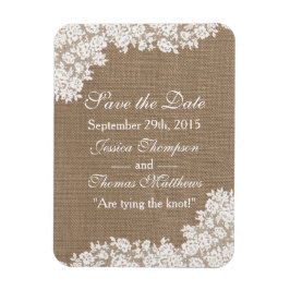 Ímã A Coleção Rústica de Lace Branco de Burlap & Vinta