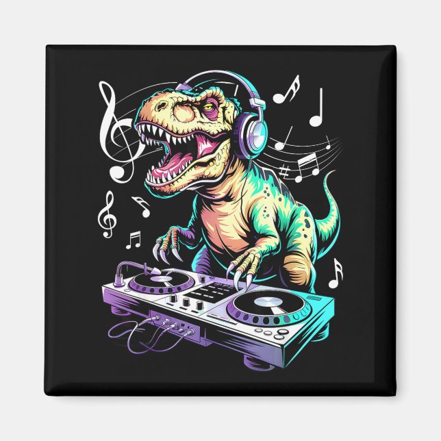 Imã A Cute T-rex Playing Electronic Music Funny Dj Din (Frente)