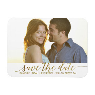 Ímã A Elegante Gold Foil Calligraphy Save the Date Pho