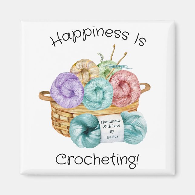 Imã A Felicidade é Crochetar Personalizado (Frente)