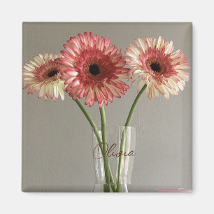 Imã A Feliz Gerbera Rosa Flor Foto +Nome Personalizado