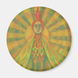 Imã "A Fênix", pássaro sol, deusa, amarelo &laranja,