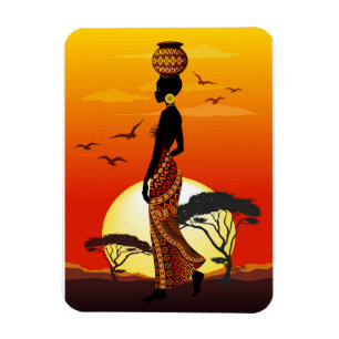 Ímã A linda mulher africana Silhouette sobre os sóis a
