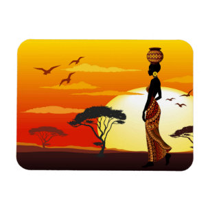 Ímã A linda mulher africana Silhouette sobre os sóis a