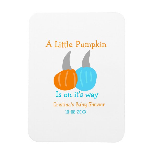 Ímã A little pumpkin is on it's way baby shower orange (Vertical)
