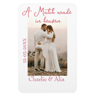 Ímã A match made in heaven photo wedding pink name sim