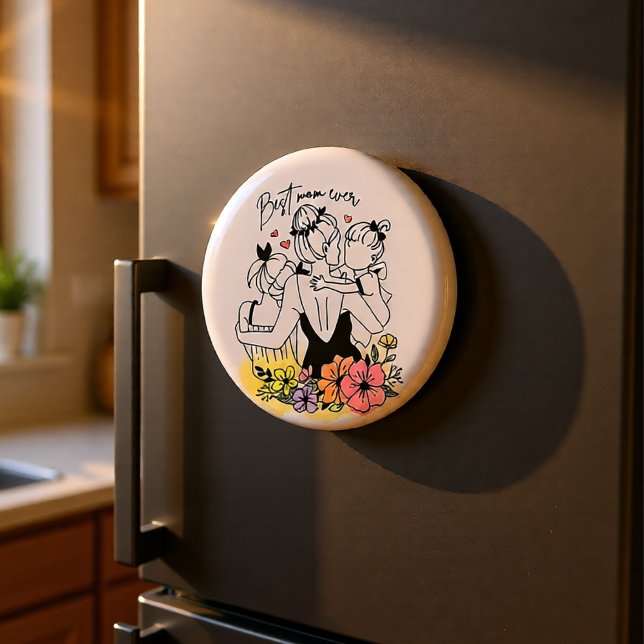 Imã A melhor mãe, mãe, crianças e flores (Best Mom Ever Floral Mother & Daughters Keepsake Magnet)