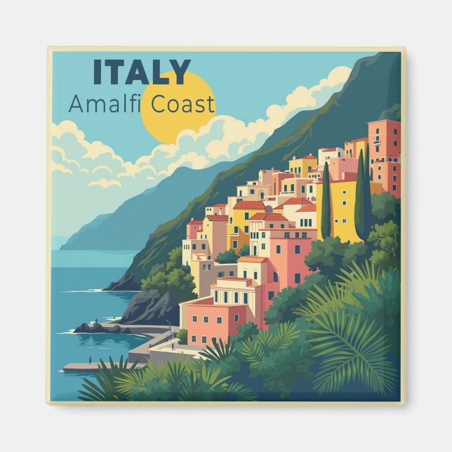 Imã A Nostalgic Classic Travel Poster – Amalfi Coast (Frente)