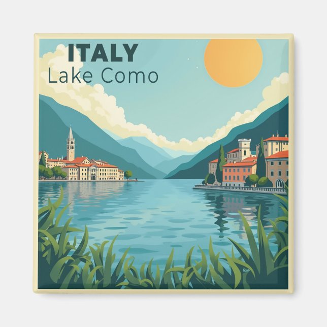 Imã A Nostalgic Classic Travel Poster – Italy Lake Com (Frente)
