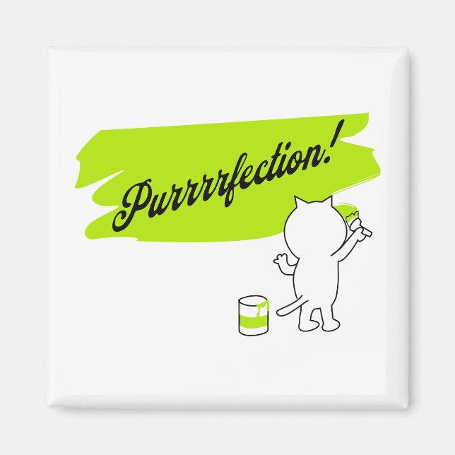 Imã A pintura de Kitten "Purrfection!" na parede. (Frente)