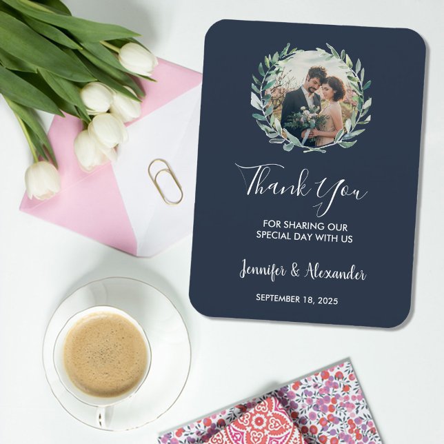 Ímã A russa aquarela deixa foto Obrigado casamento (Rustic watercolor leaves photo Thank you wedding Magnet.
You can add your own photo and text.)