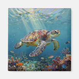 Imã A Sea Turtle and Sun Rays in the Ocean Blue