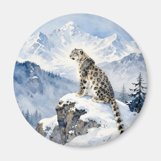 Imã A Snow Leopard on Snowy Peak (Frente)