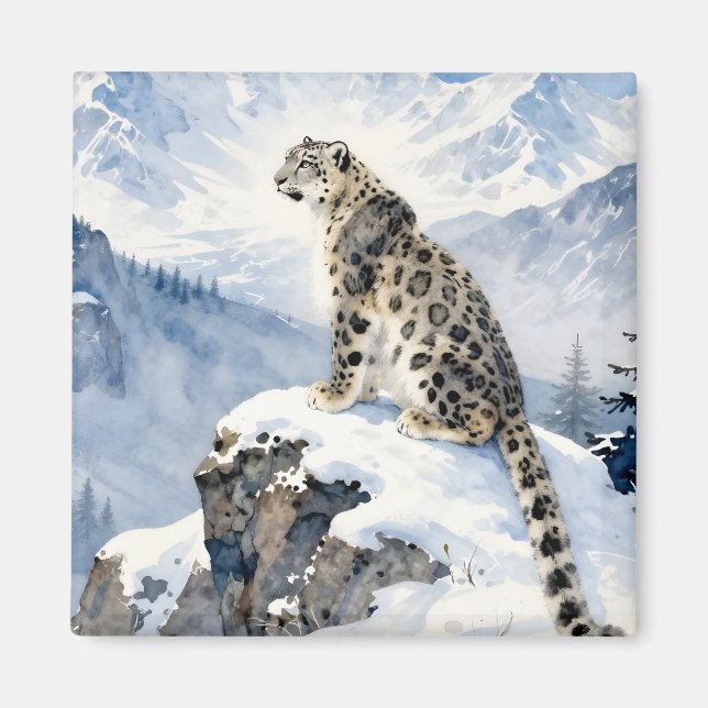 Imã A Snow Leopard on Snowy Peak (Frente)
