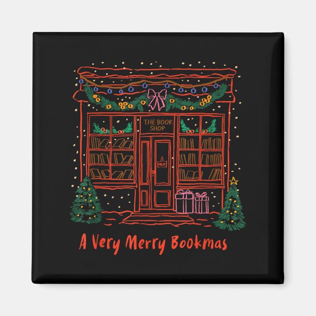 Imã A Very Merry Bookmas Cozy Christmas Bookstore Holi (Frente)
