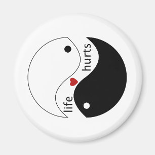 Imã A vida dói, coração, yin-yang, citação das Fo