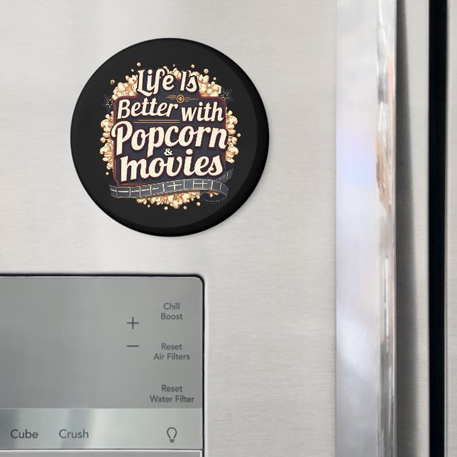 Imã A Vida é Melhor com Pipoca e Filmes Design Retrô (In Situ (Fridge))