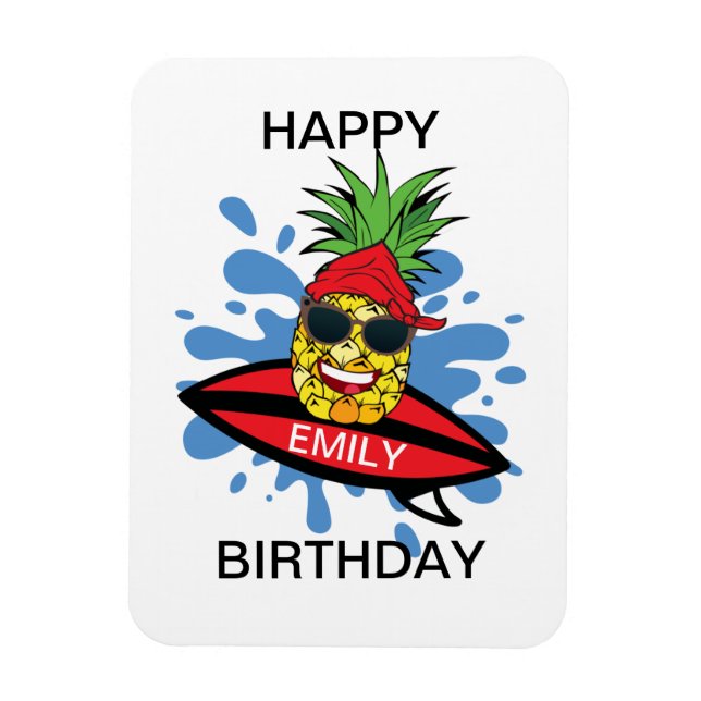 Ímã Abacaxi de Surfe de Aniversário Engraçado (Vertical)
