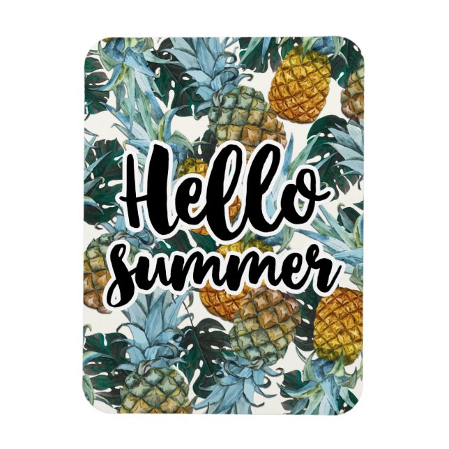 Ímã Abacaxis e Folhas Tropicais Olá Verão (Vertical)