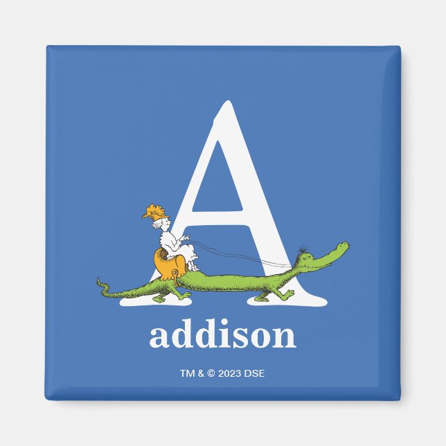 Imã ABC do Dr. Seuss: Letra A - Branco | Adicione seu  (Frente)