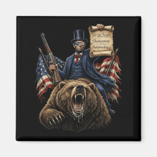 Imã Abe Lincoln Montado em Urso Com Declaração Engraça