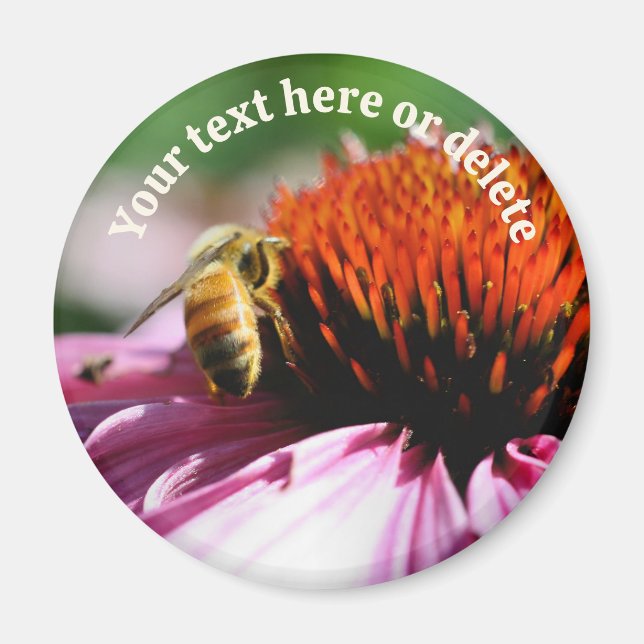 Imã Abeha em Flor de Echinacea Personalizada (Frente)